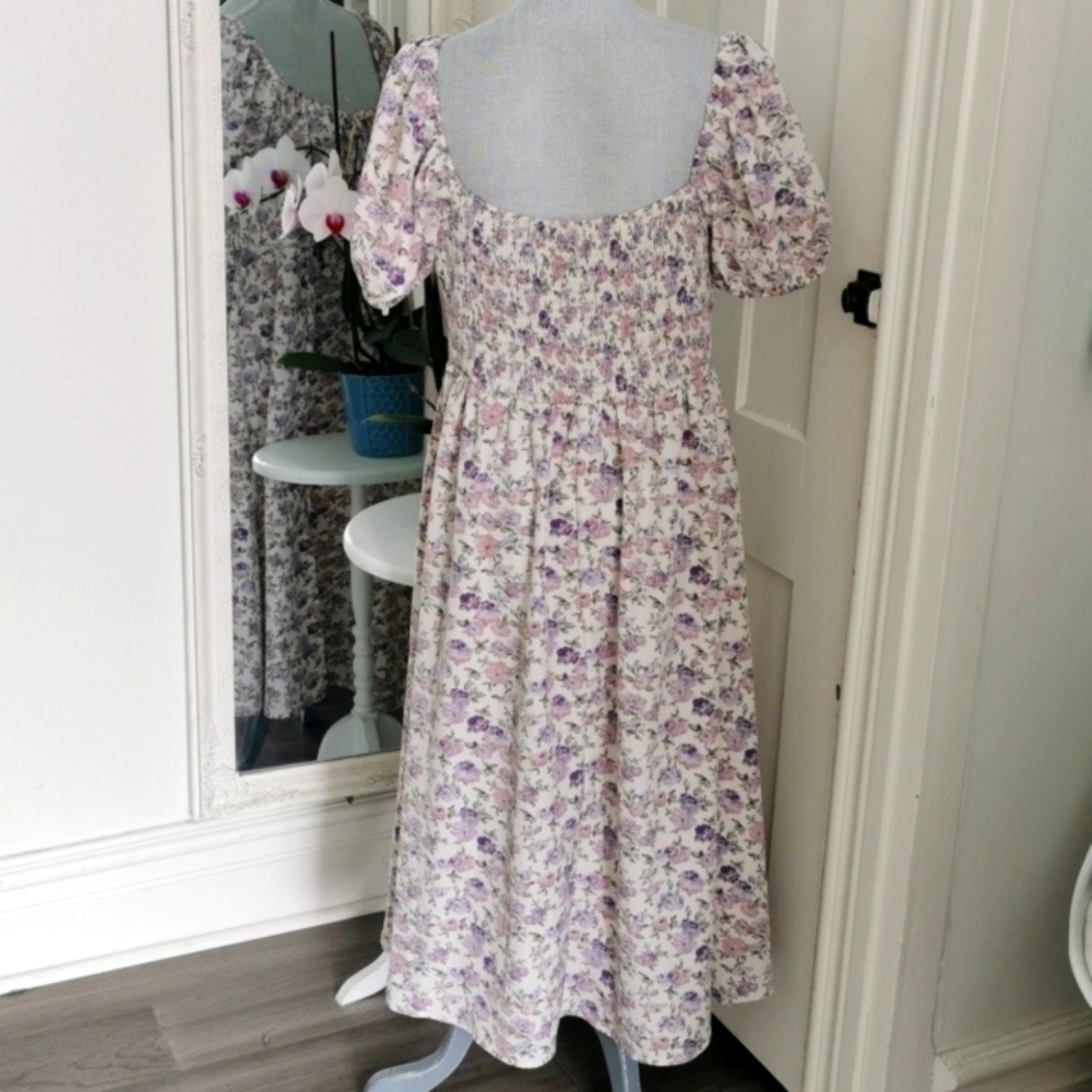 Ditzyfloral Cottagecore Midi/Maxi Peasant Romantic Style Dress Lilac Flowers XL+ - Picture 5 of 8